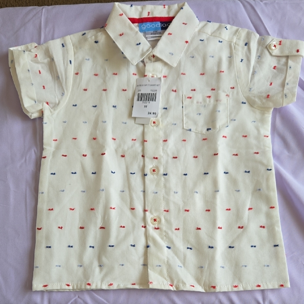 Good Lad White and Red Button Down Shirt with Nautical Print